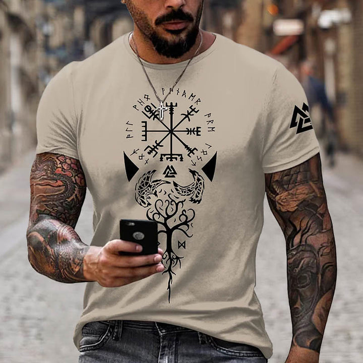 WorldNorse Yggdrasil Vegvisir Rune Raven Valknut Kurzes T-Shirt - Beige - US/UK/AU52，EU62 (6XL) - image 2