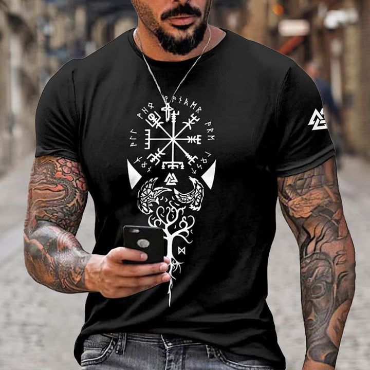 WorldNorse Yggdrasil Vegvisir Rune Raven Valknut Kurzes T-Shirt - Schwarz - US/UK/AU52，EU62 (6XL) - image 0