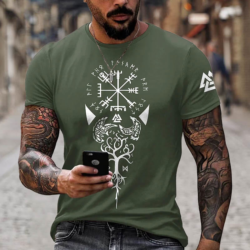 WorldNorse Yggdrasil Vegvisir Rune Raven Valknut Kurzes T-Shirt
