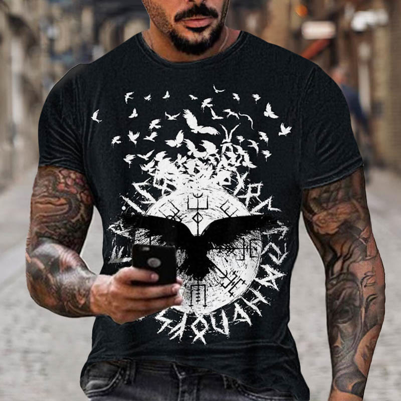 WorldNorse Vegvisir Rune Raven Kurzes T-Shirt - US/UK/AU52，EU62 (6XL) - image 0