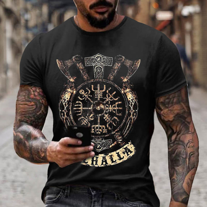 WorldNorse Vegvisir Wikinger Axt Mjölnir Kurzes T-Shirt