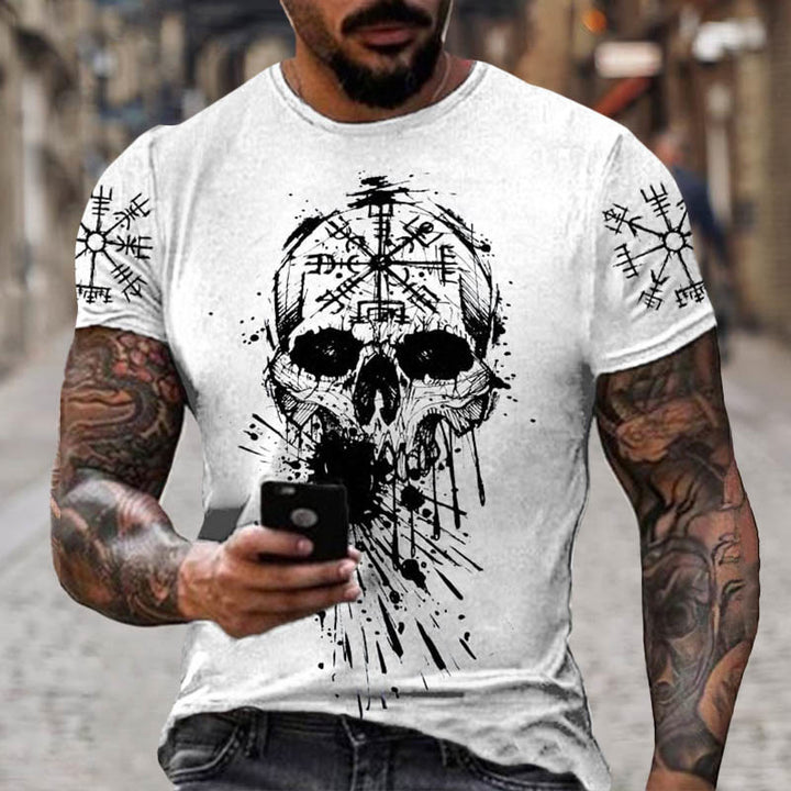 WorldNorse Viking Vegvisir Skull Kurzes T-Shirt - US/UK/AU52，EU62 (6XL) - image 0