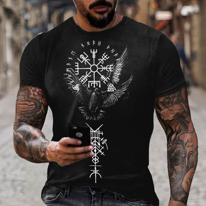WorldNorse Vegvisir Rune Raven Dreifaches Horn von Odin Valknut Kurzes T-Shirt