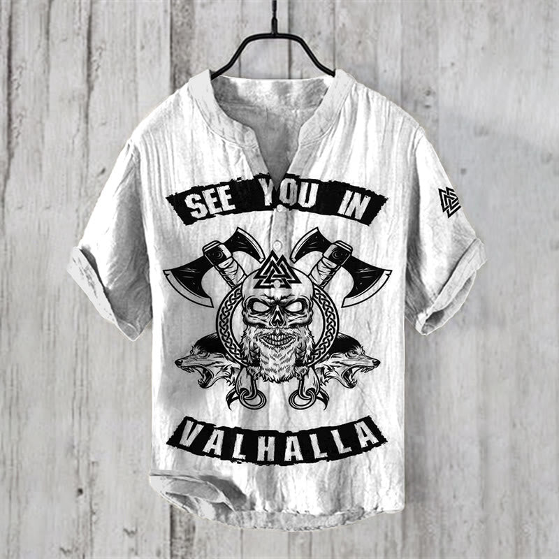 WorldNorse See You Valhalla Totenkopf Freizeithemd - Weiß - US/UK/AU50，EU60 (5XL) - image 2