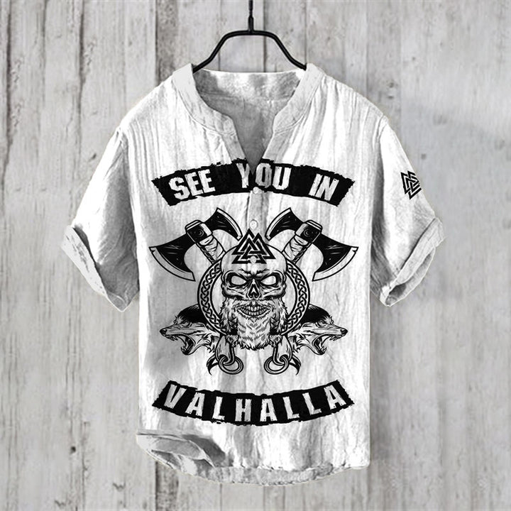 WorldNorse See You Valhalla Totenkopf Freizeithemd - Weiß - US/UK/AU50，EU60 (5XL) - image 2