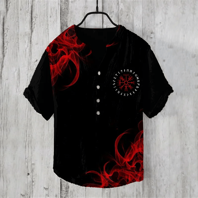 WorldNorse Runes Vegvisir Flamme Freizeithemd - US/UK/AU50，EU60 (5XL) - image 1
