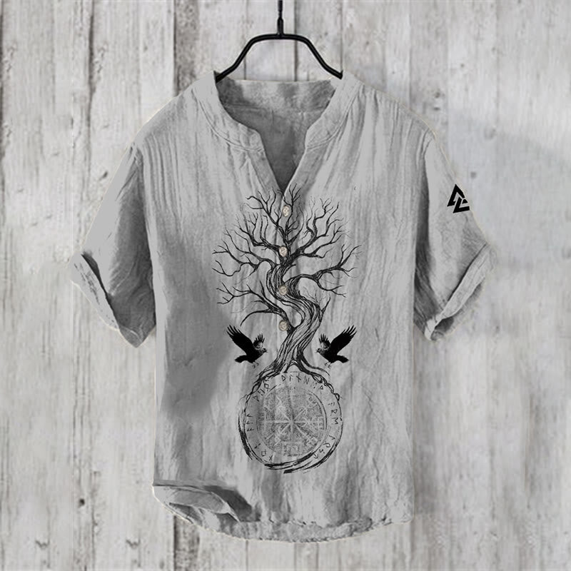 WorldNorse Yggdrasil Valknut Vegvisir Raven Freizeithemd - US/UK/AU50，EU60 (5XL) - image 0