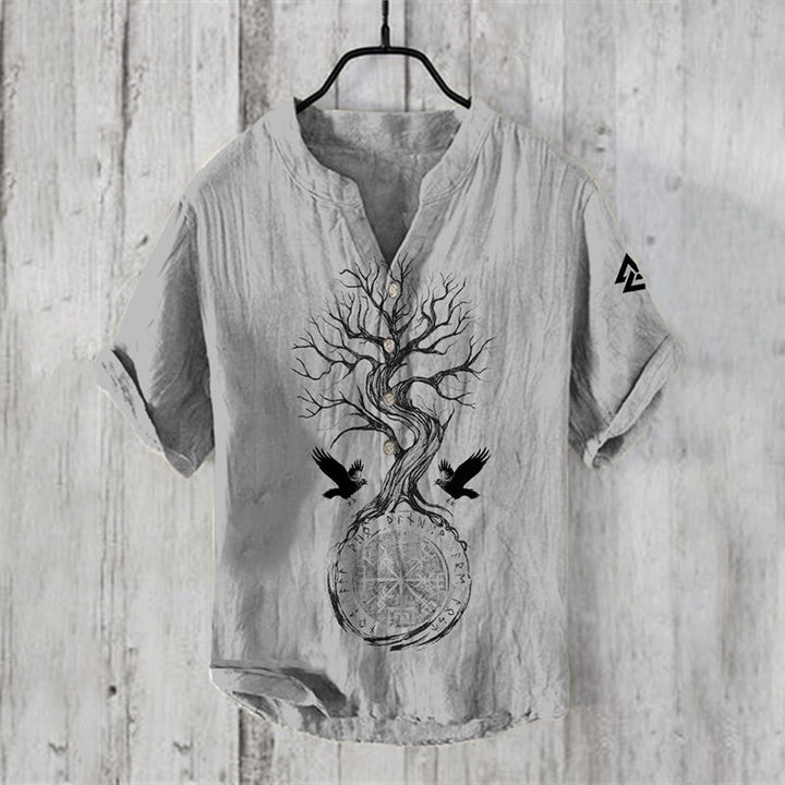 WorldNorse Yggdrasil Valknut Vegvisir Raven Freizeithemd - US/UK/AU50，EU60 (5XL) - image 0