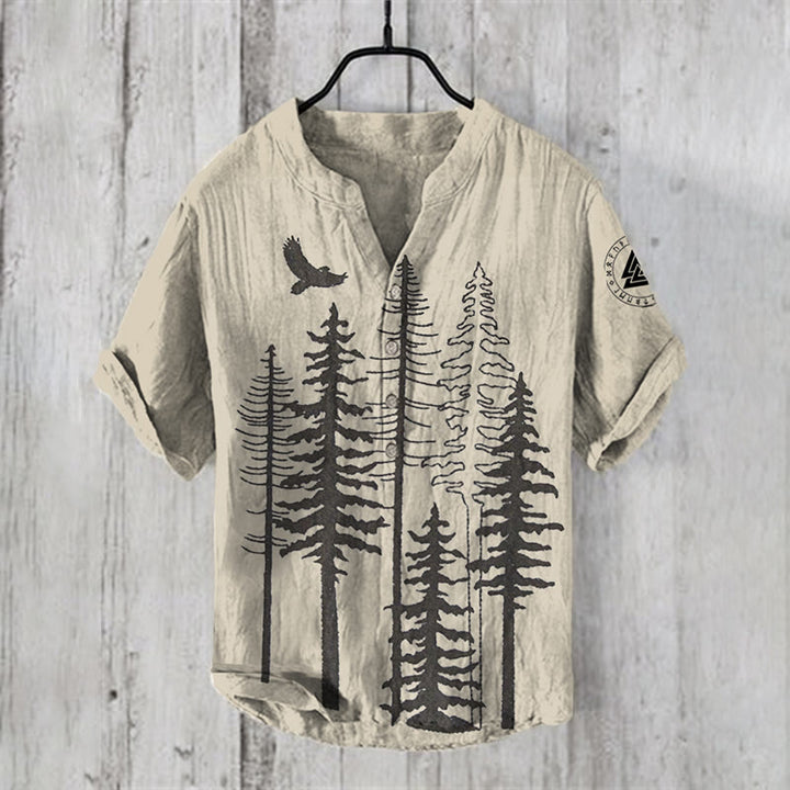 WorldNorse Raven Valknut Natur Kiefer Bäume Freizeithemd - US/UK/AU50，EU60 (5XL) - image 0