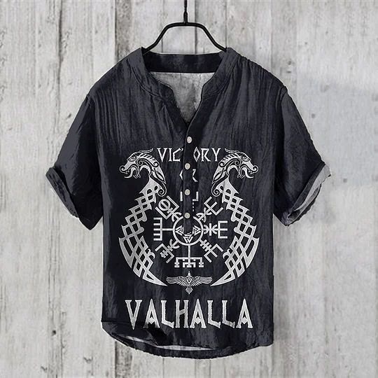 WorldNorse Victory Valhalla Nordischer Drache Freizeithemd - Dunkelblau - US/UK/AU50，EU60 (5XL) - image 1