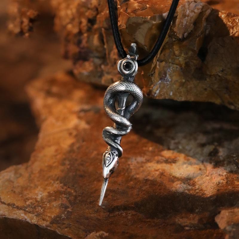 WorldNorse Handgefertigtes Halskette mit Schlangenstab aus 999er Silber - Wachsseil - image 5