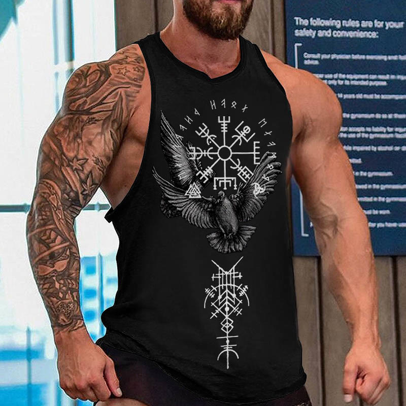 WorldNorse Valknut Vegvisir Runen Raven Dreifaches Horn von Odin Weste - US/UK/AU52, EU62 (6XL) - image 0