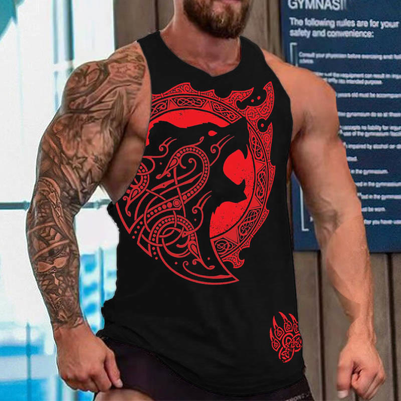 WorldNorse Nordischer Drache Keltischer Knoten Wölfe Wikinger Bär Weste - Rot - US/UK/AU52, EU62 (6XL) - image 0