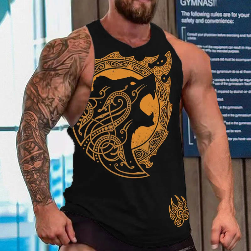 WorldNorse Nordischer Drache Keltischer Knoten Wölfe Wikinger Bär Weste - Gelb - US/UK/AU52, EU62 (6XL) - image 1