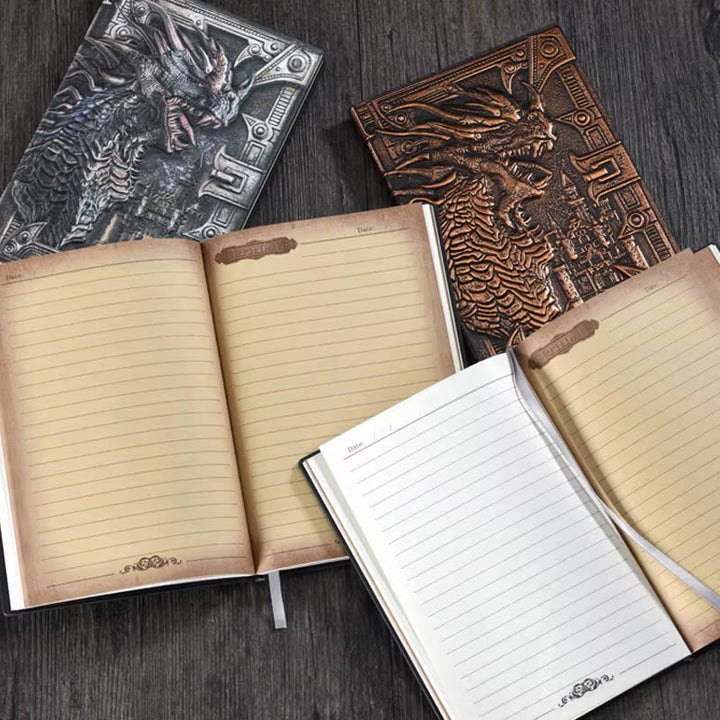WorldNorse Dragon – liniertes Notizbuch mit geprägtem Ledereinband