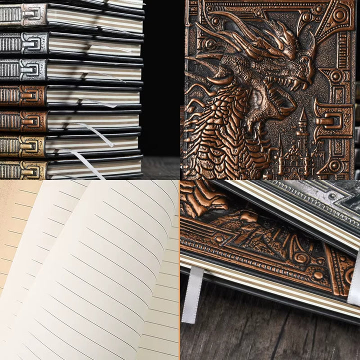 WorldNorse Dragon – liniertes Notizbuch mit geprägtem Ledereinband