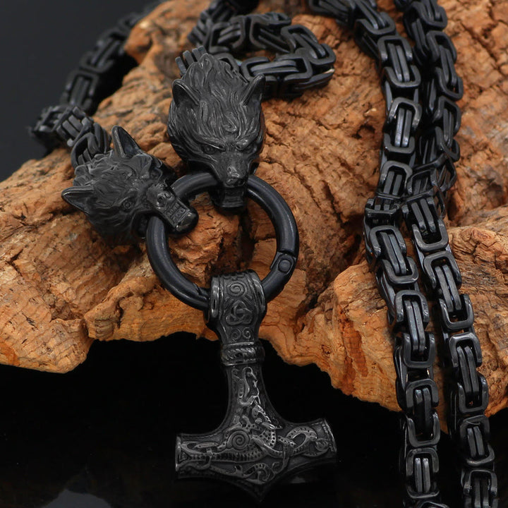 WorldNorse Halskette mit Wolf im Wikingerstil , Mjölnir
