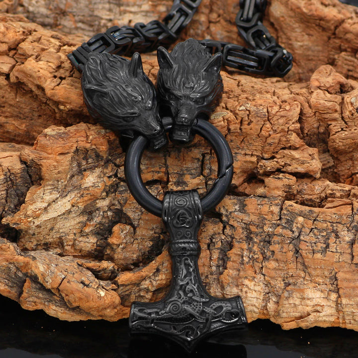 WorldNorse Halskette mit Wolf im Wikingerstil , Mjölnir