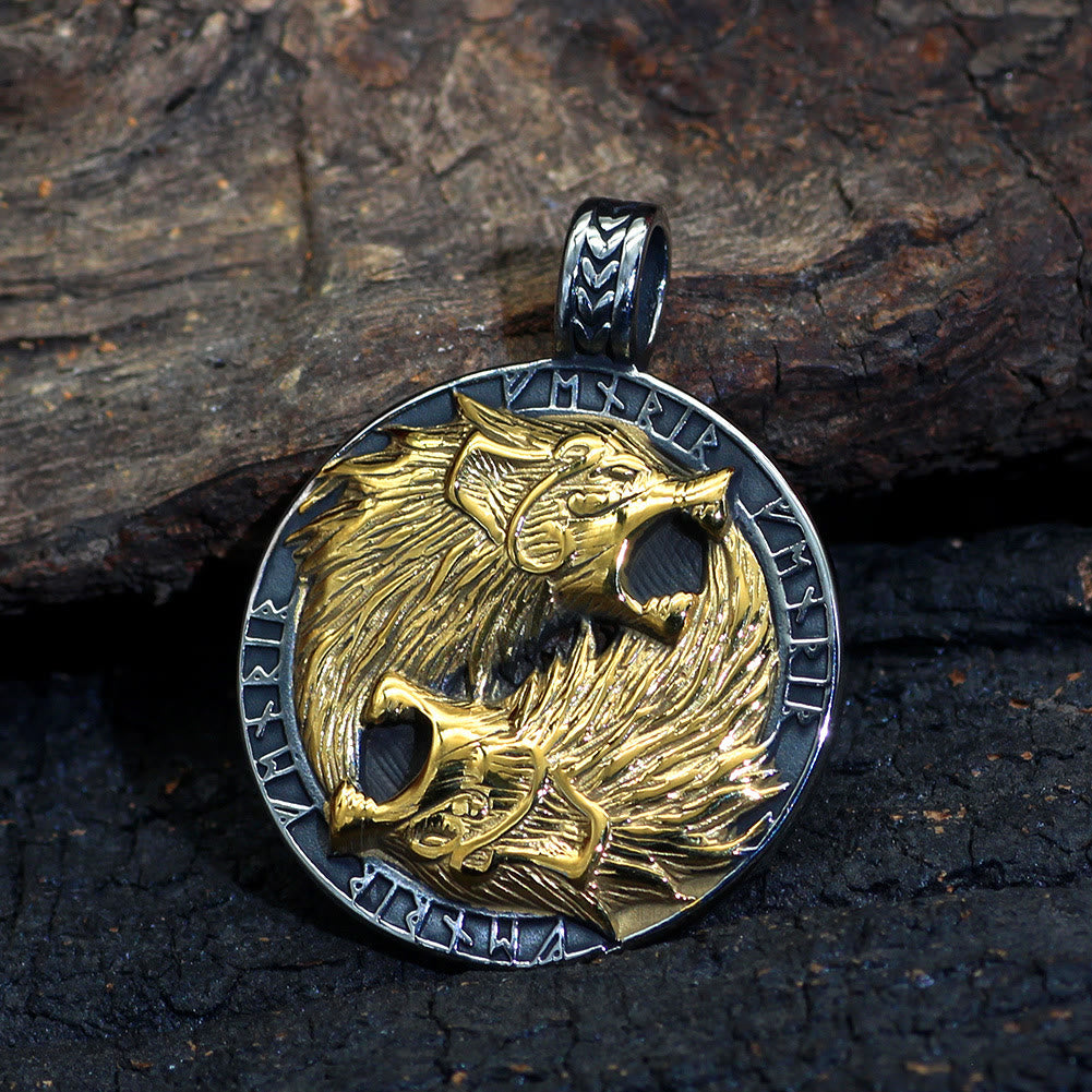 WorldNorse Odins Wölfe mit Runeninschrift-Halskette