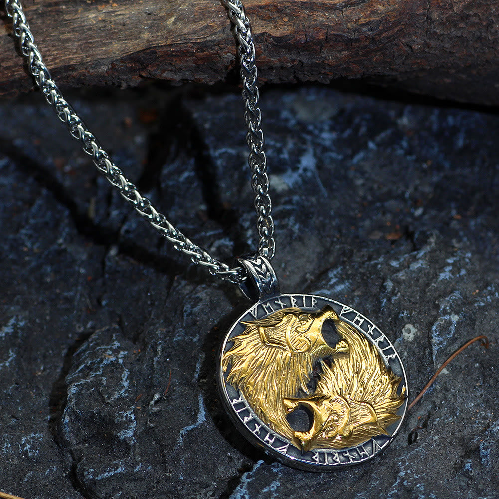WorldNorse Odins Wölfe mit Runeninschrift-Halskette