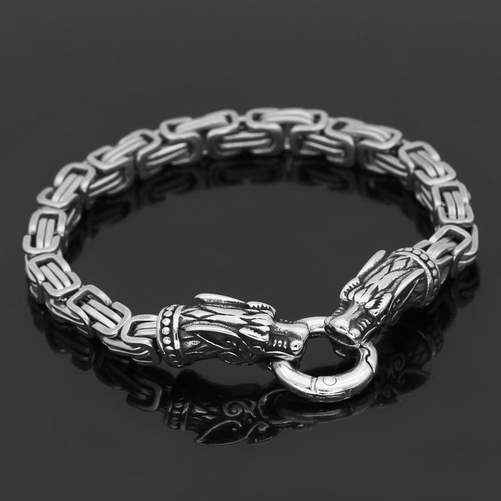 WorldNorse Silbernes Gliederarmband mit zwei Drachenköpfen
