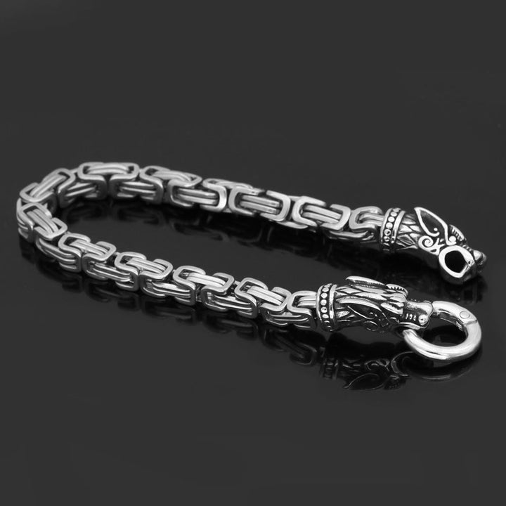 WorldNorse Silbernes Gliederarmband mit zwei Drachenköpfen