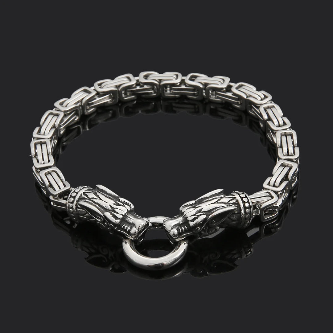 WorldNorse Silbernes Gliederarmband mit zwei Drachenköpfen