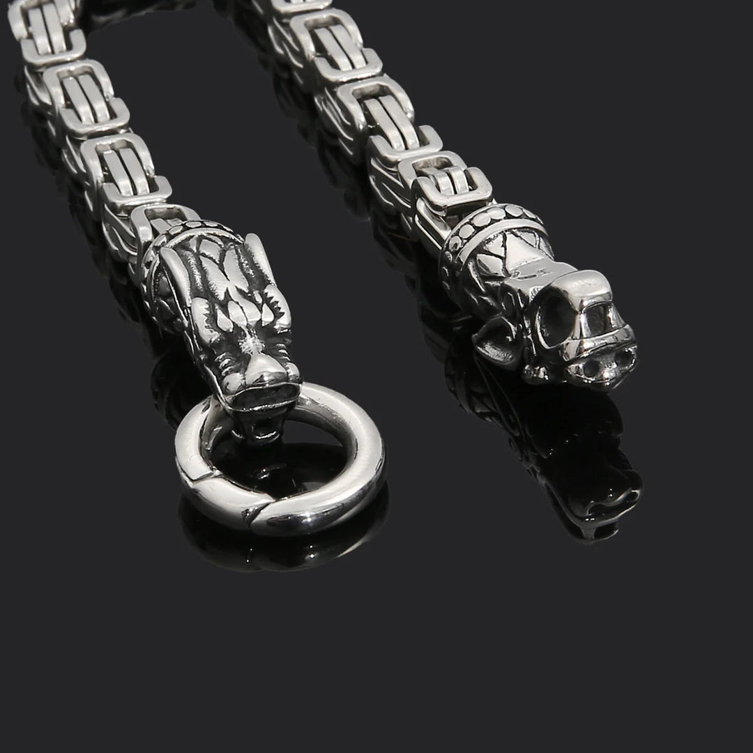 WorldNorse Silbernes Gliederarmband mit zwei Drachenköpfen