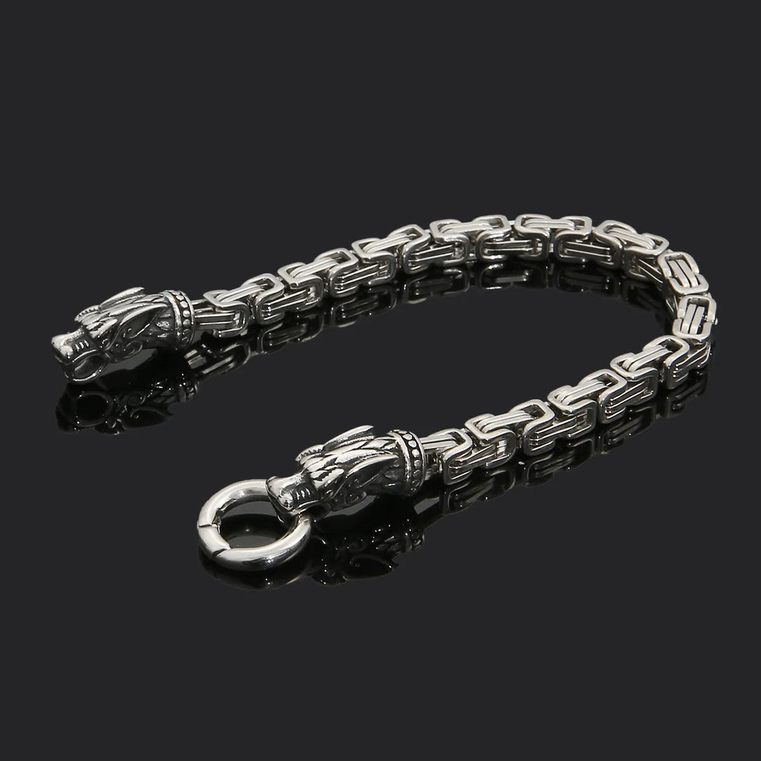 WorldNorse Silbernes Gliederarmband mit zwei Drachenköpfen