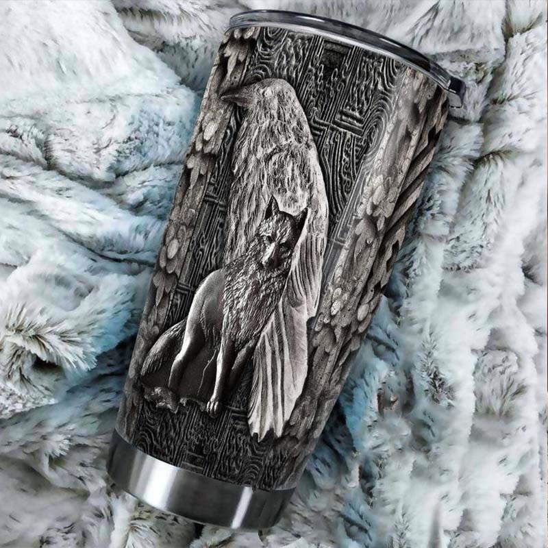 WorldNorse Wolf Raven Vakuumisolierter Becher