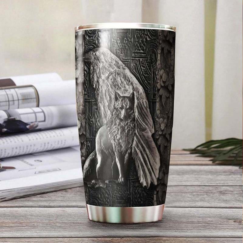 WorldNorse Wolf Raven Vakuumisolierter Becher
