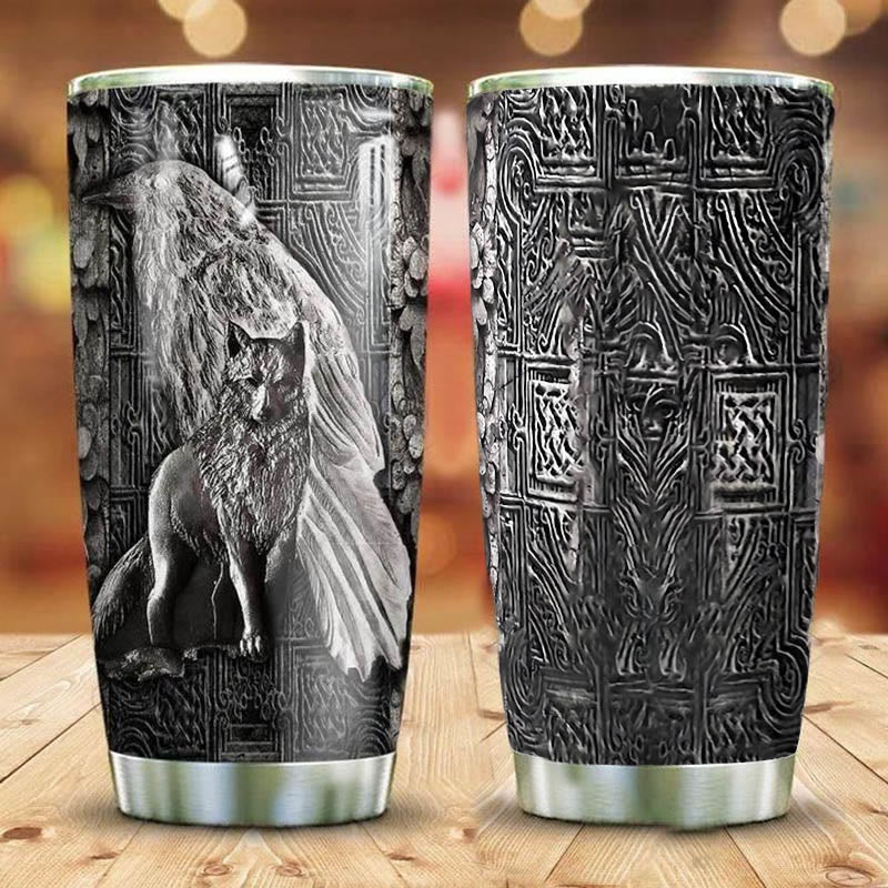 WorldNorse Wolf Raven Vakuumisolierter Becher