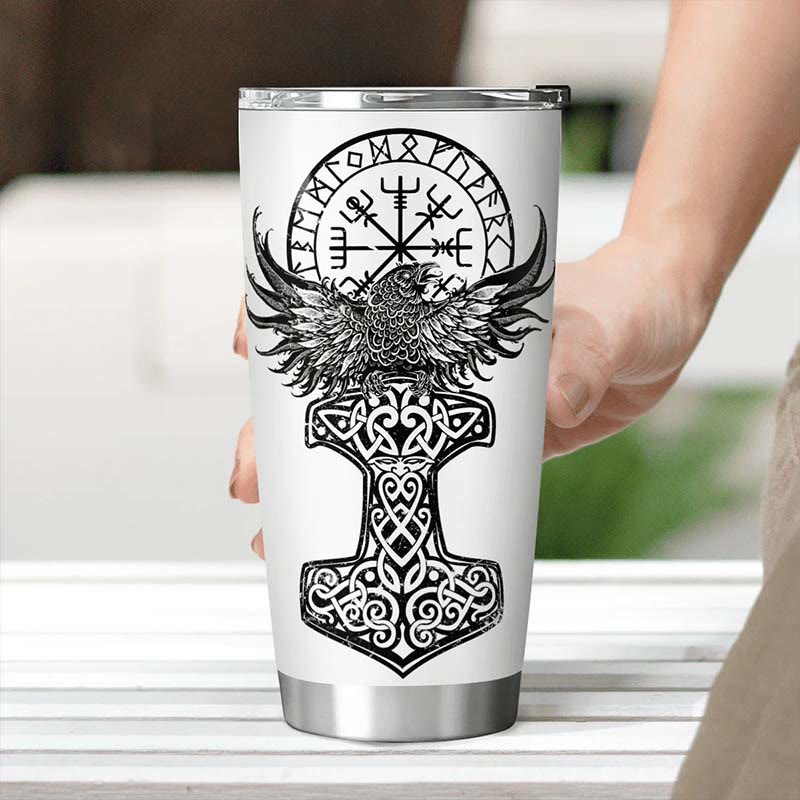 WorldNorse Raven Mjölnir Yggdrasil Tree Vegvisir Becher