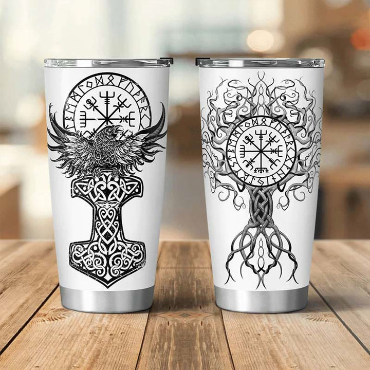 WorldNorse Raven Mjölnir Yggdrasil Tree Vegvisir Becher