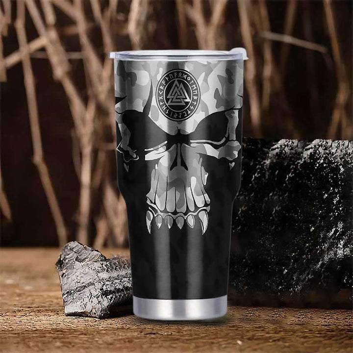 WorldNorse Totenkopf Camo Valknut Wikinger Runen Becher