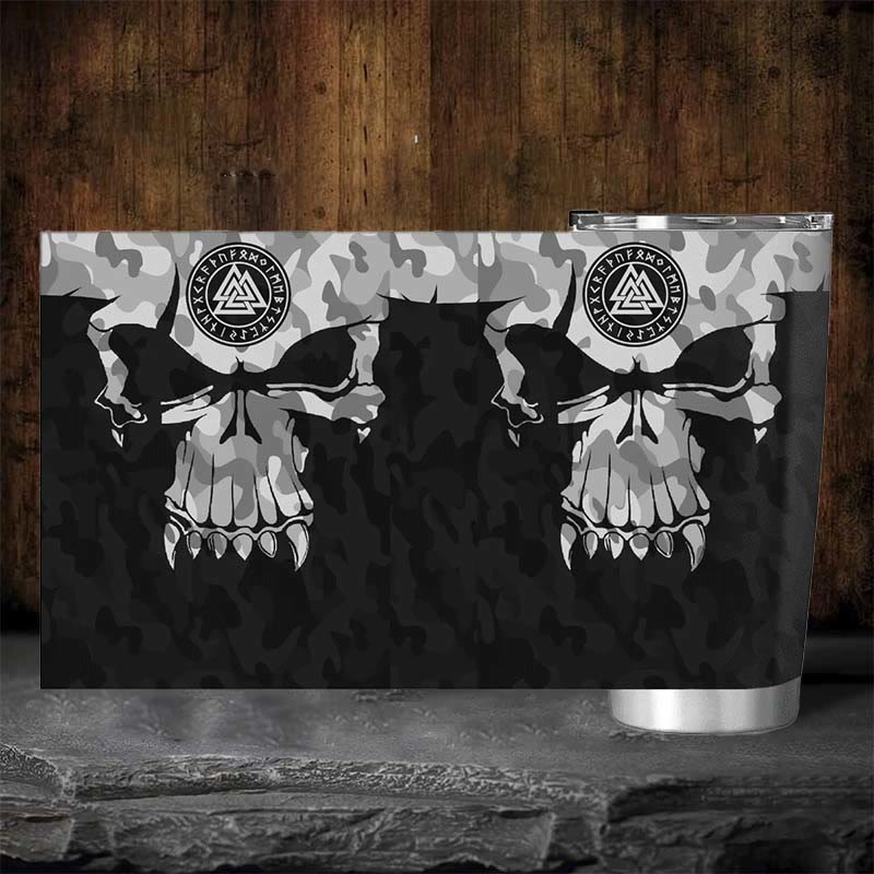 WorldNorse Totenkopf Camo Valknut Wikinger Runen Becher