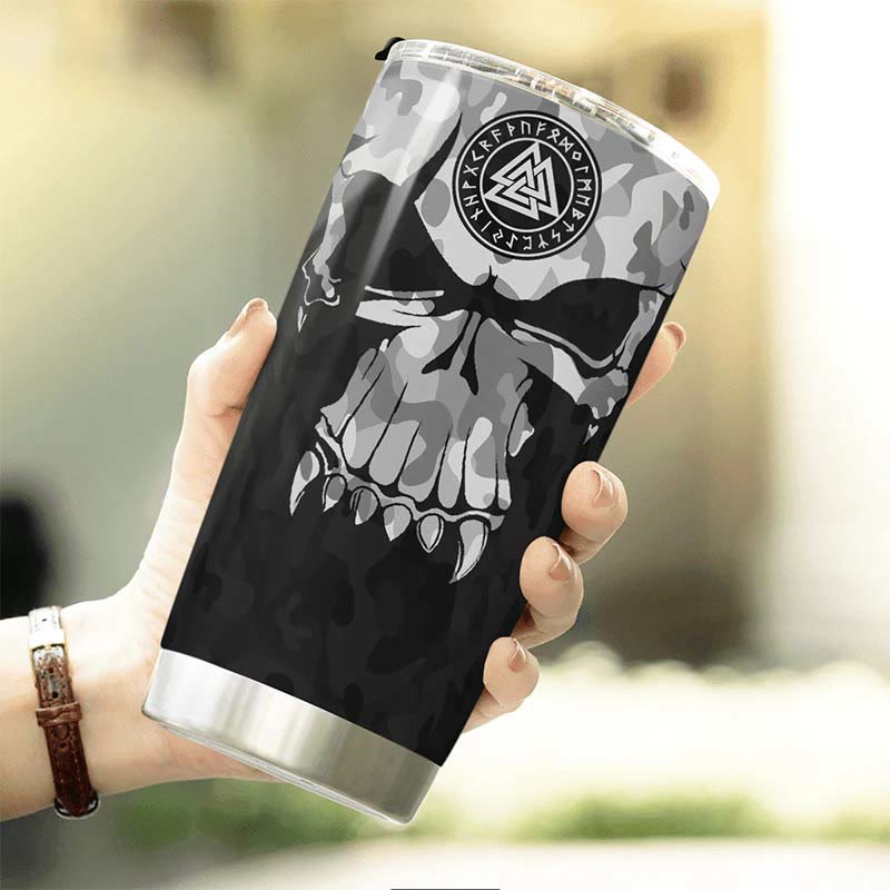 WorldNorse Totenkopf Camo Valknut Wikinger Runen Becher