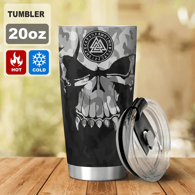 WorldNorse Totenkopf Camo Valknut Wikinger Runen Becher
