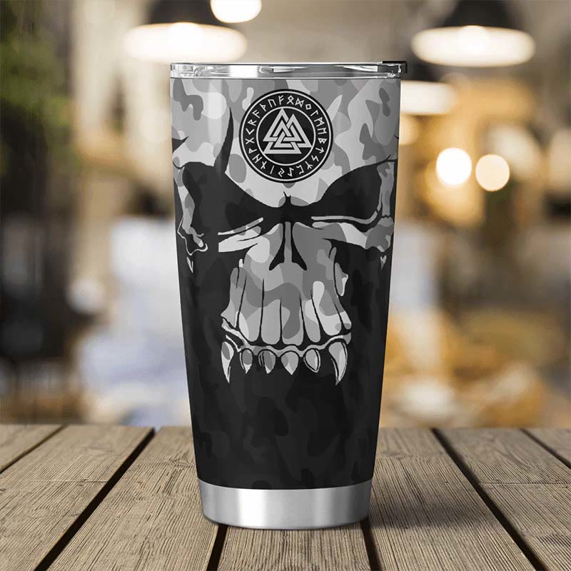 WorldNorse Totenkopf Camo Valknut Wikinger Runen Becher