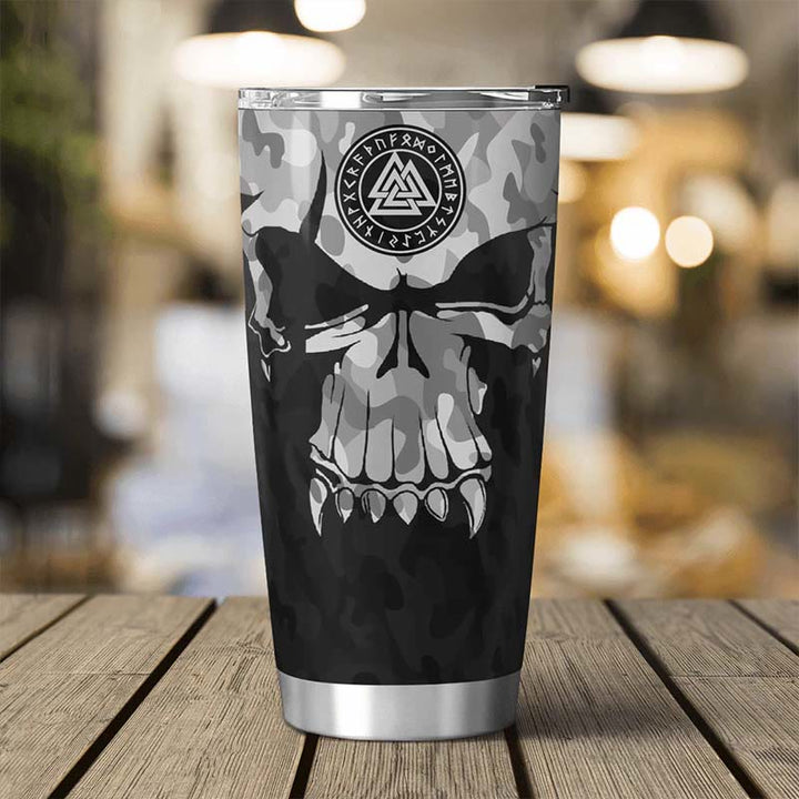 WorldNorse Totenkopf Camo Valknut Wikinger Runen Becher