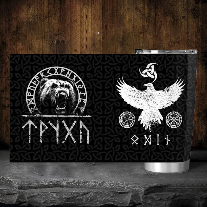 WorldNorse Wikinger Bär und Raven Dreifaches Horn von Odin Becher