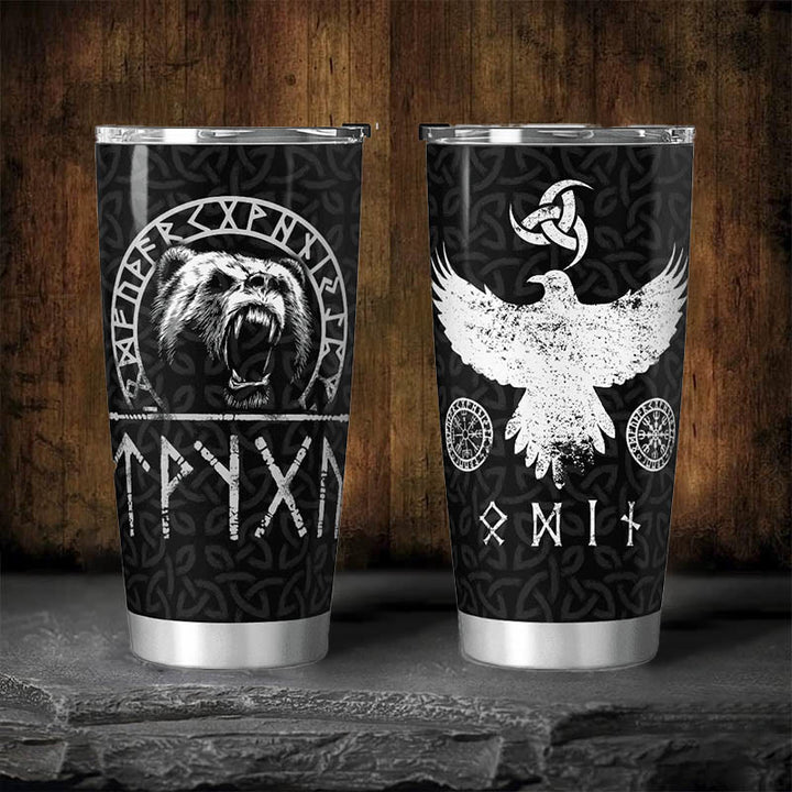 WorldNorse Wikinger Bär und Raven Dreifaches Horn von Odin Becher