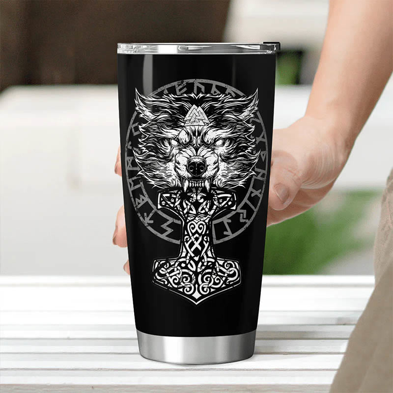 WorldNorse Wolf Hammer Raven Valknut Wikinger Becher