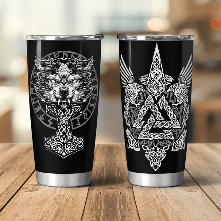 WorldNorse Wolf Hammer Raven Valknut Wikinger Becher
