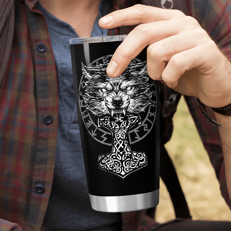 WorldNorse Wolf Hammer Raven Valknut Wikinger Becher