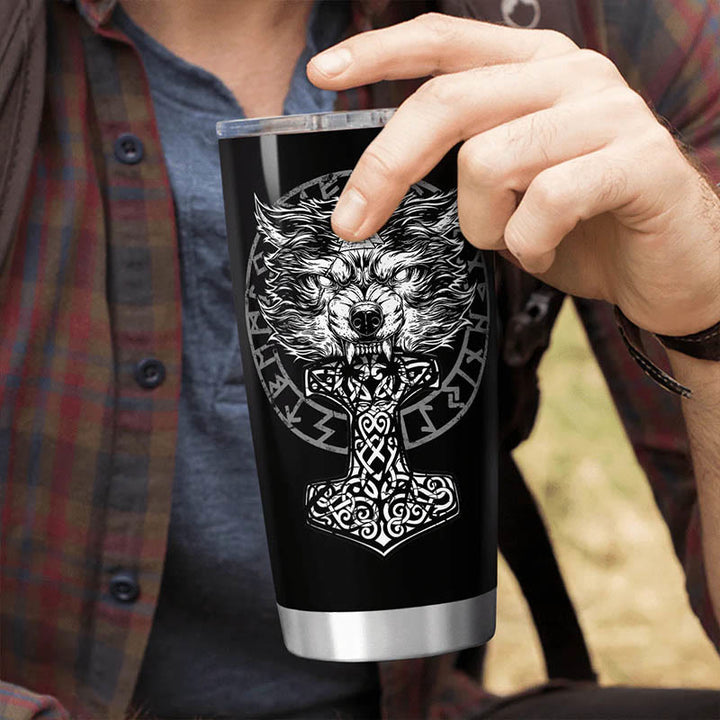 WorldNorse Wolf Hammer Raven Valknut Wikinger Becher