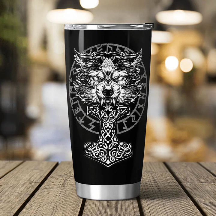 WorldNorse Wolf Hammer Raven Valknut Wikinger Becher