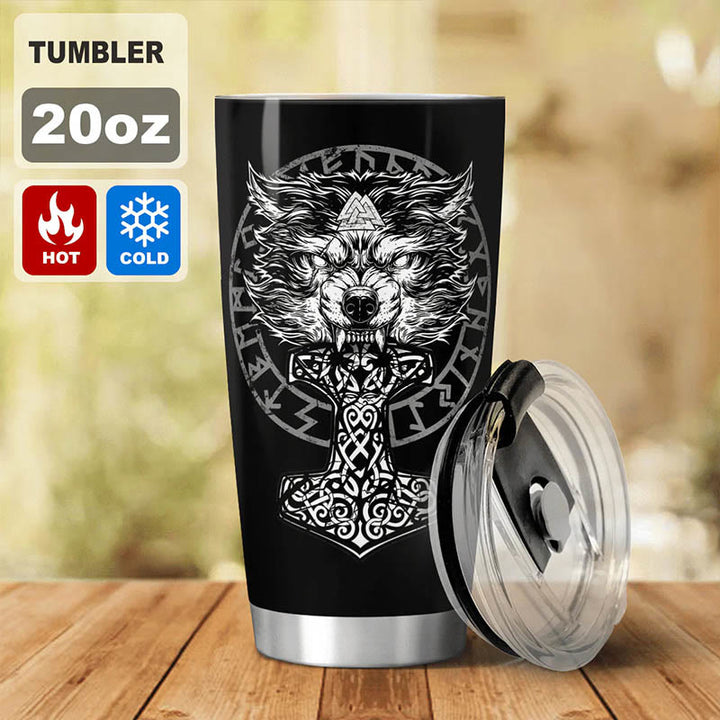 WorldNorse Wolf Hammer Raven Valknut Wikinger Becher