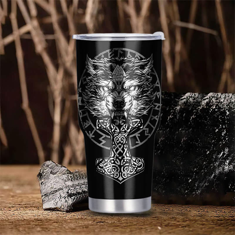WorldNorse Wolf Hammer Raven Valknut Wikinger Becher