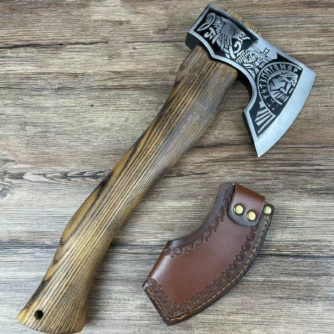 WorldNorse Geätzte nordische Symbole, handgefertigte Wikinger-Streitaxt